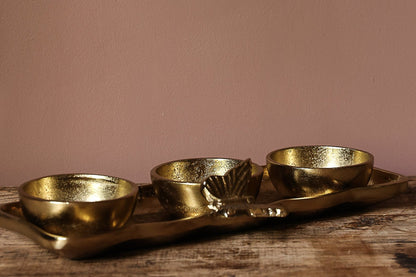 Gold tray with serving bowls