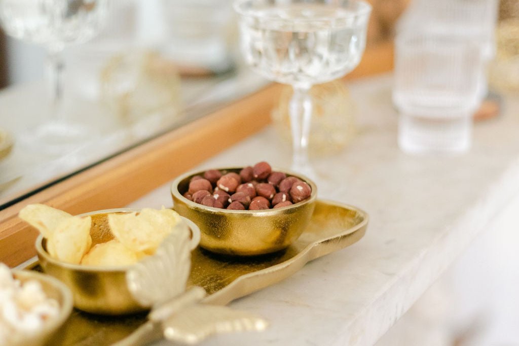 Gold tray with serving bowls