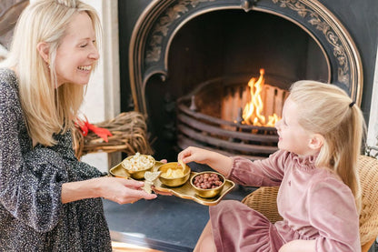 Gold tray with serving bowls