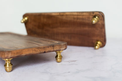 Wood serving trays with gold feet (set of 2)