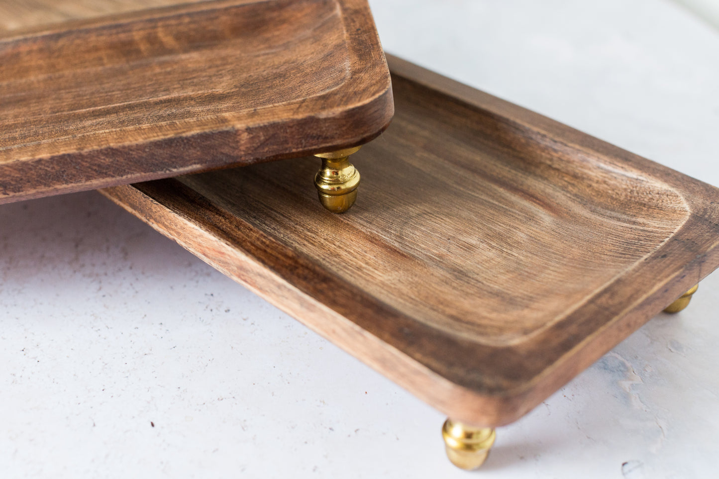 Wood serving trays with gold feet (set of 2)